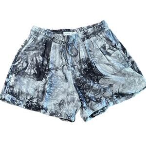 Royalty Gray Print Linen Blend Shorts Woman Size Small Tie Dye Cuffs Festival